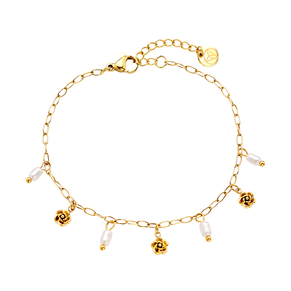 Edelstahl Armband 17cm Mini Flower And Pearl