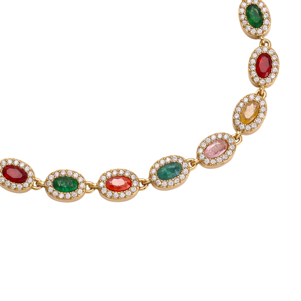 Edelstahl Armband 17cm oval bunte funkelnde Zirkonia   