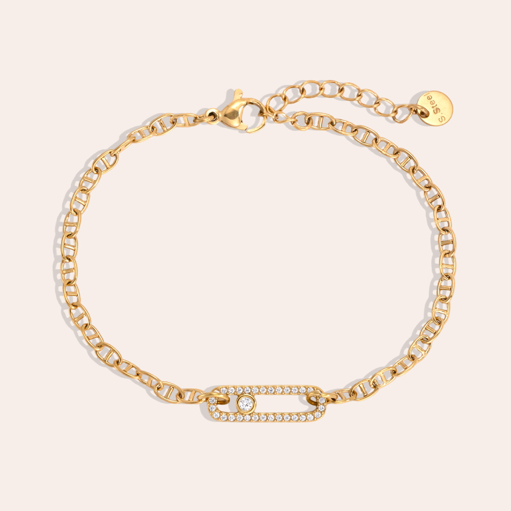 Edelstahl Armband 17cm Quadratischer Augen Zirkonia