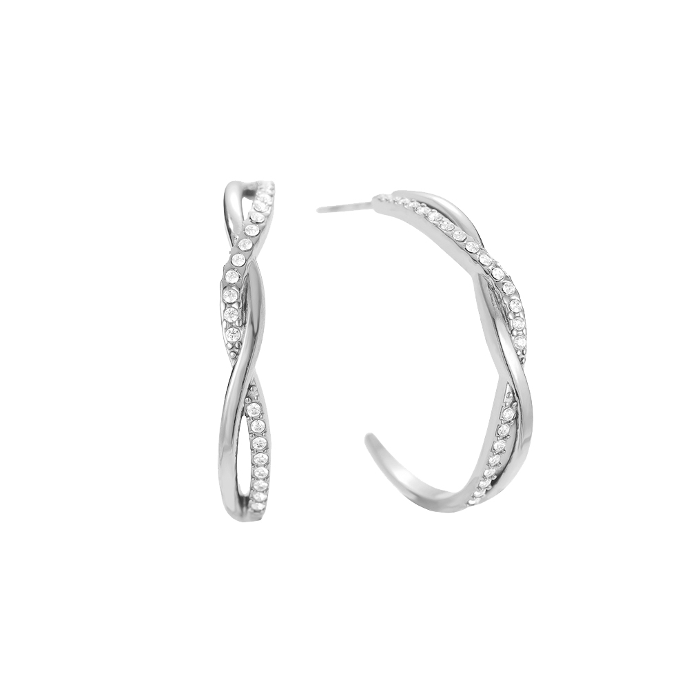 Edelstahl Ohrringe 2.5cm Elegant Twist Diamond Hoop