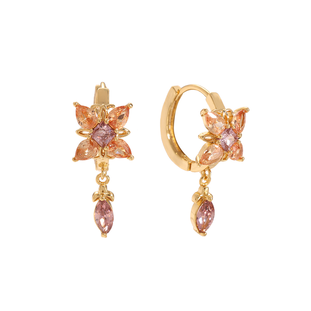 Vergoldete Ohrringe Sparkling Diamond Flower With Drop Eye