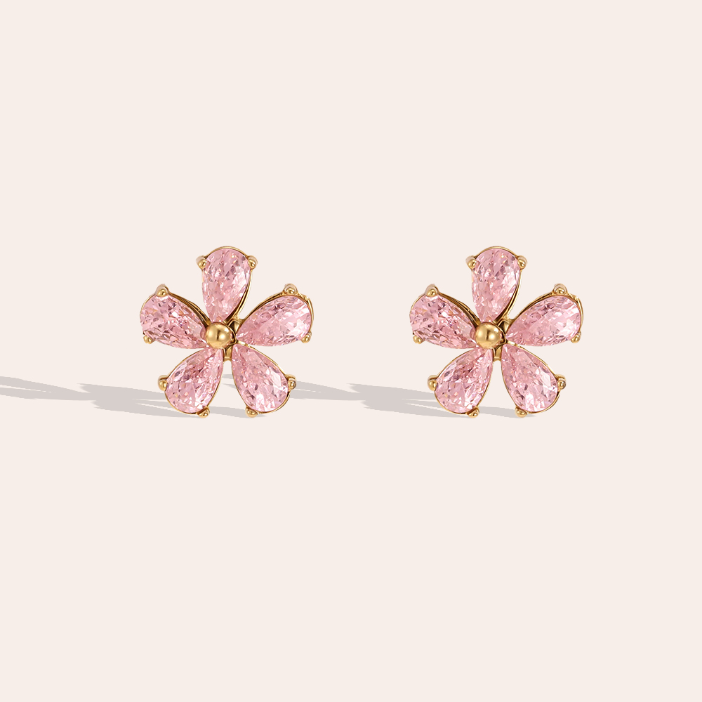 stainless steel earrings 1cm zirconia flower
