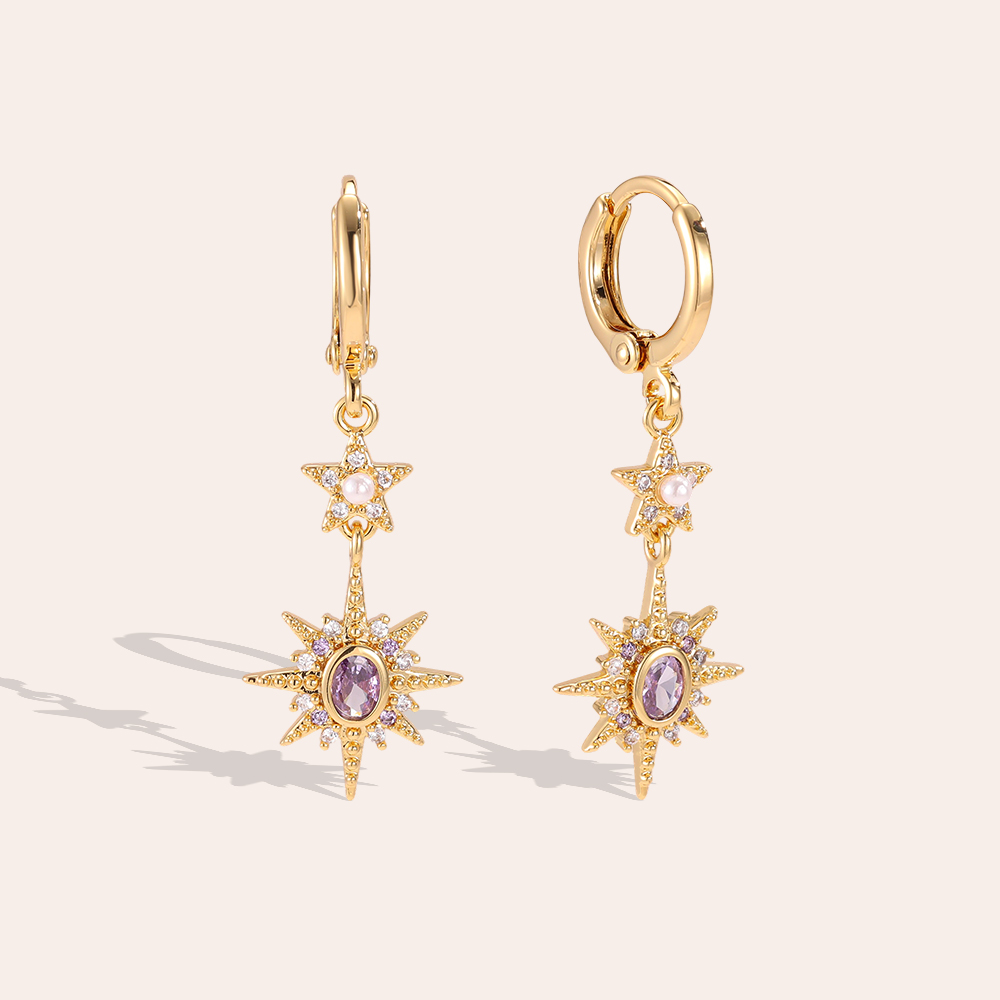 Vergoldete Ohrringe 36mm Violette Zirkonia
