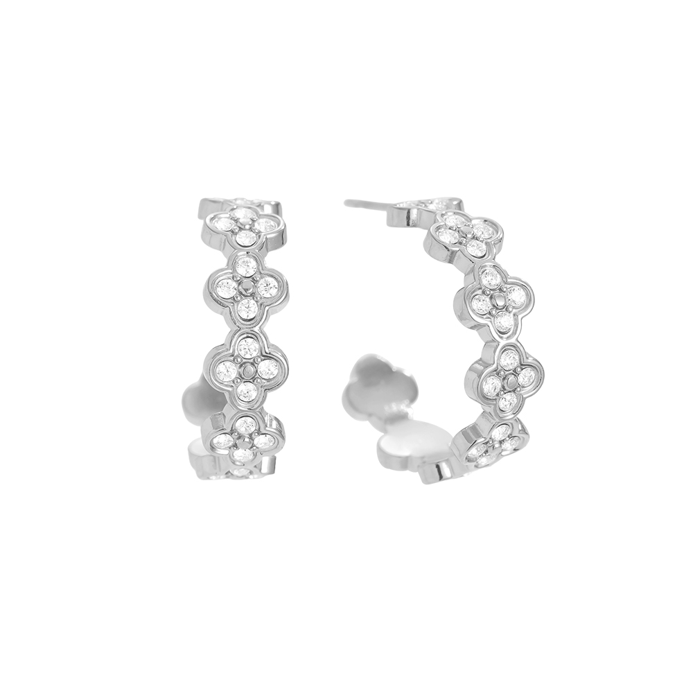 Edelstahl Ohrringe 2.5cm Diamond Lucky Flower Hoop