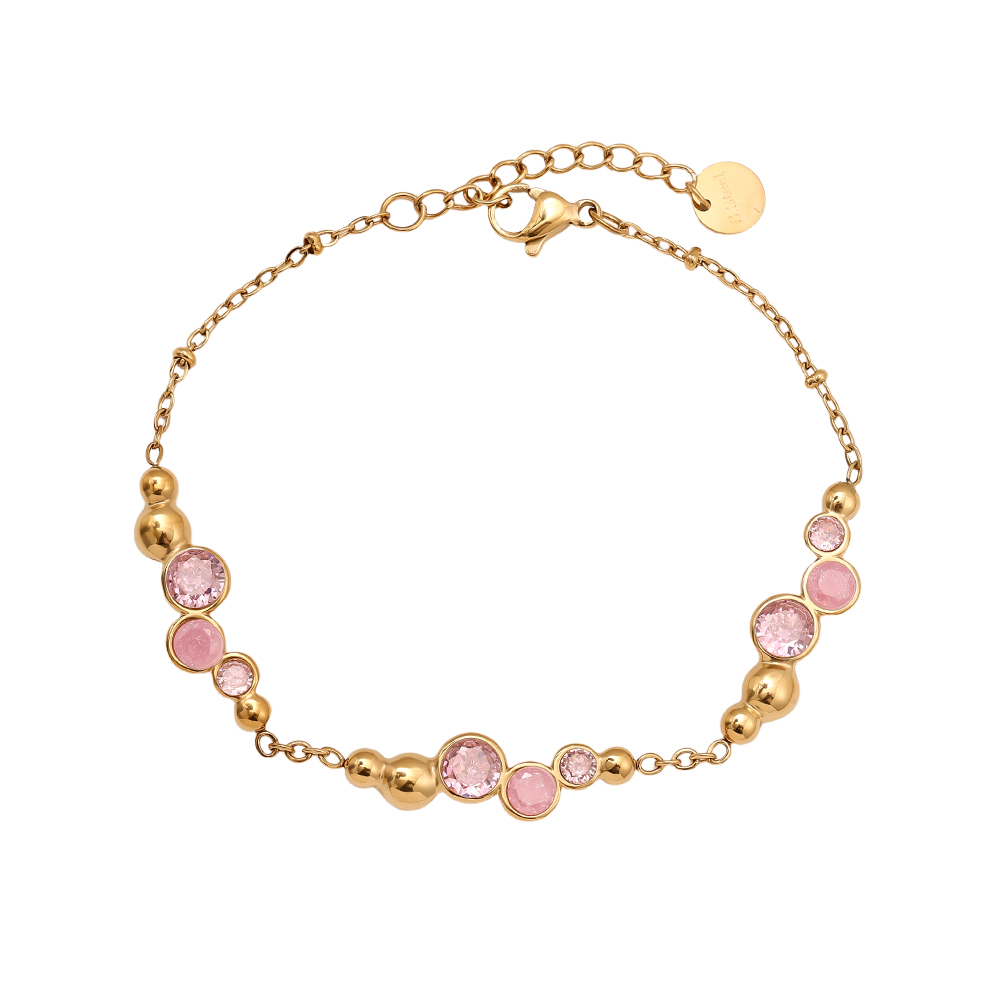 Edelstahl Armkette 17cm Pro Pink Round Diamond