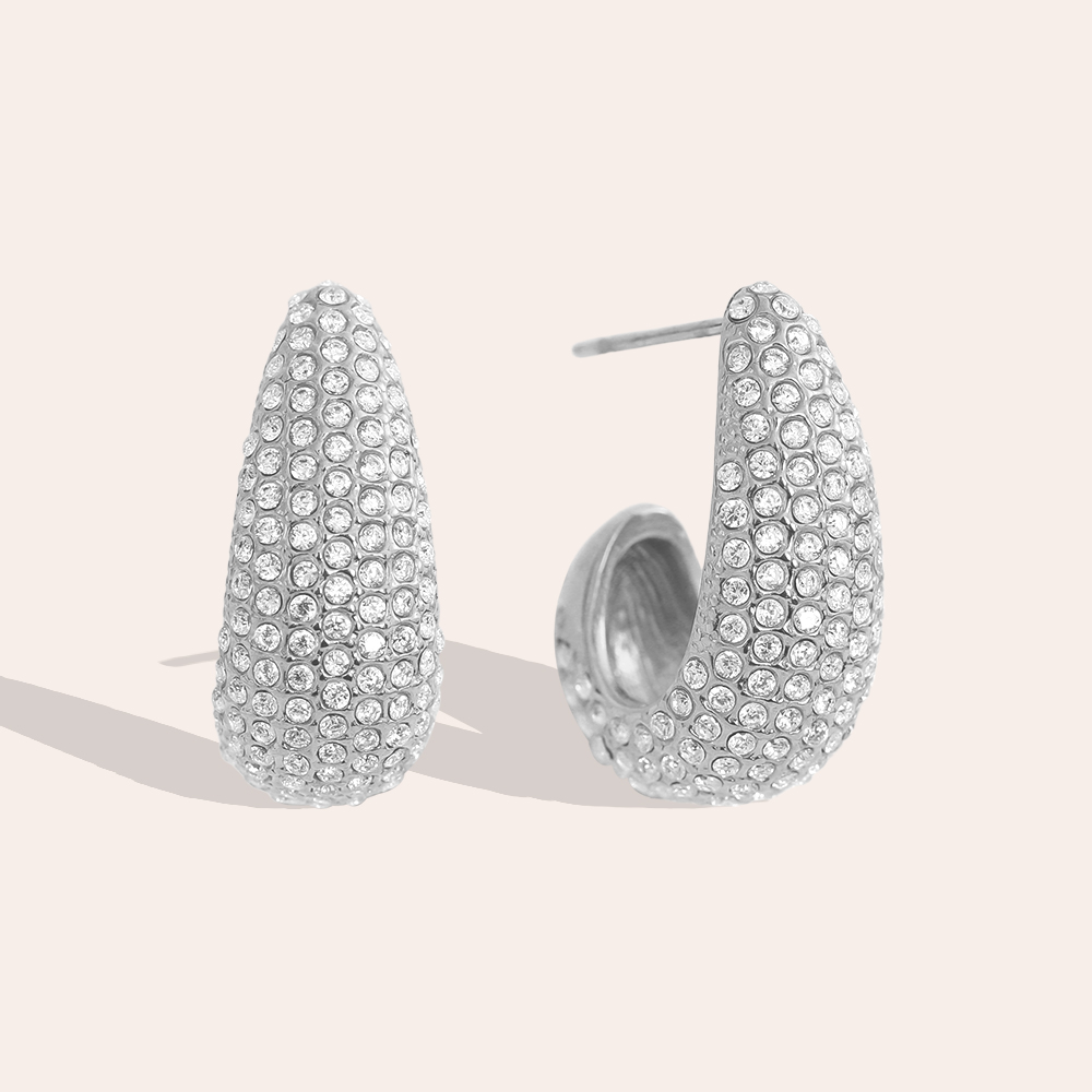 Edelstahl Ohrringe 20mm Vollbesetzt Zirkonia 