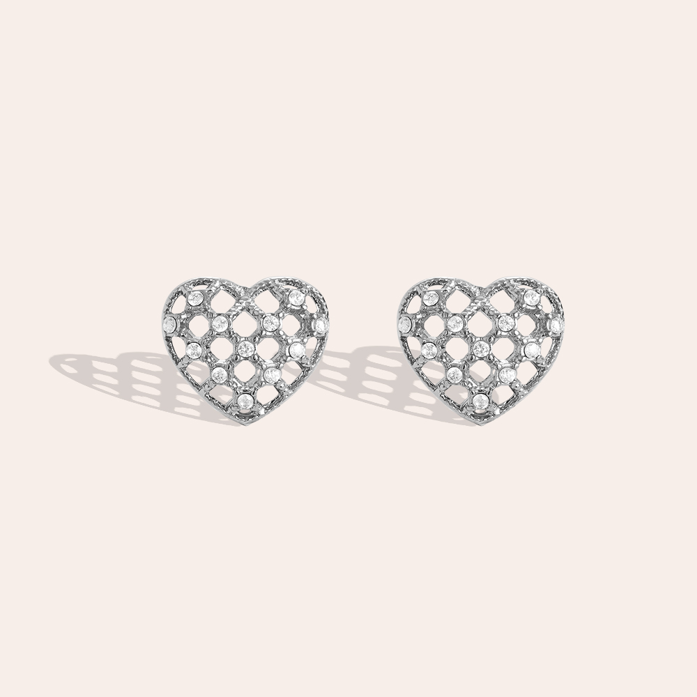 Edelstahl Ohrringe 1.2cm Elegant Diamond Heart