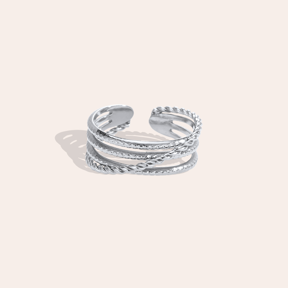Edelstahl Ring Verstellbarer dreireihiger filigraner Ring