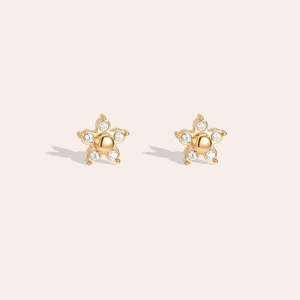 Edelstahl Ohrringe 6mm Zirkonia Blume