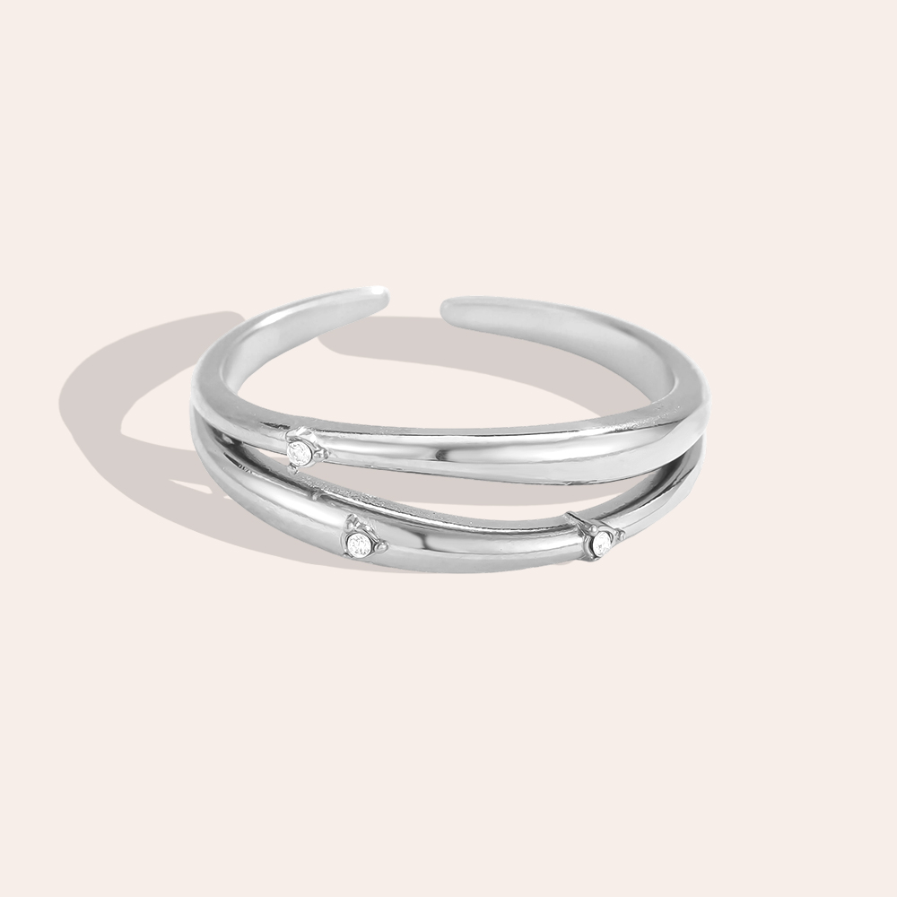 Edelstahl Ring Verstellbarer Doppel Zirkonia