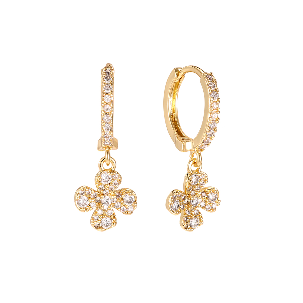 Vergoldete Ohrringe 24mm Zirkonia Blume