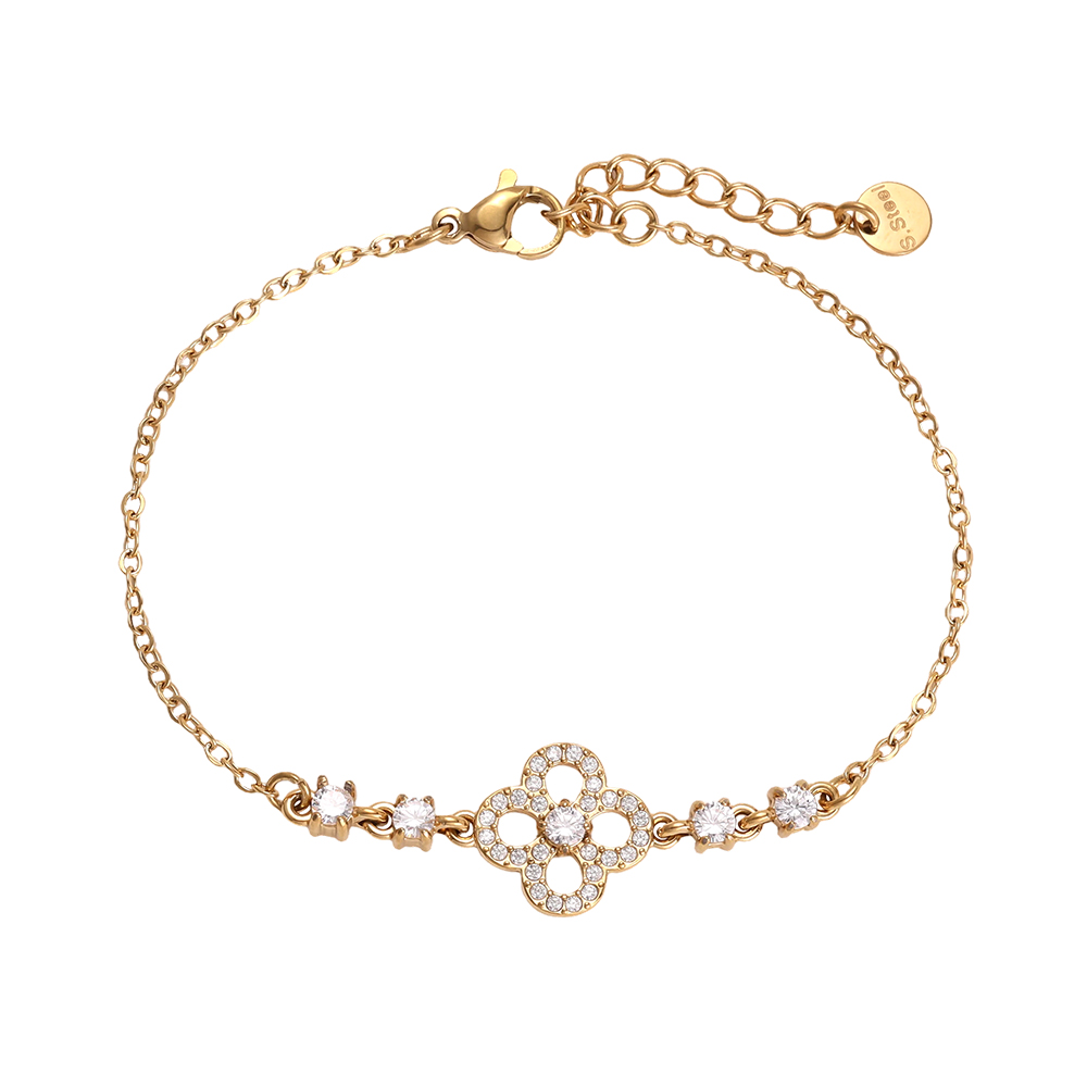 Edelstahl Armband 17cm Filigran Zirkonia Kleeblatt