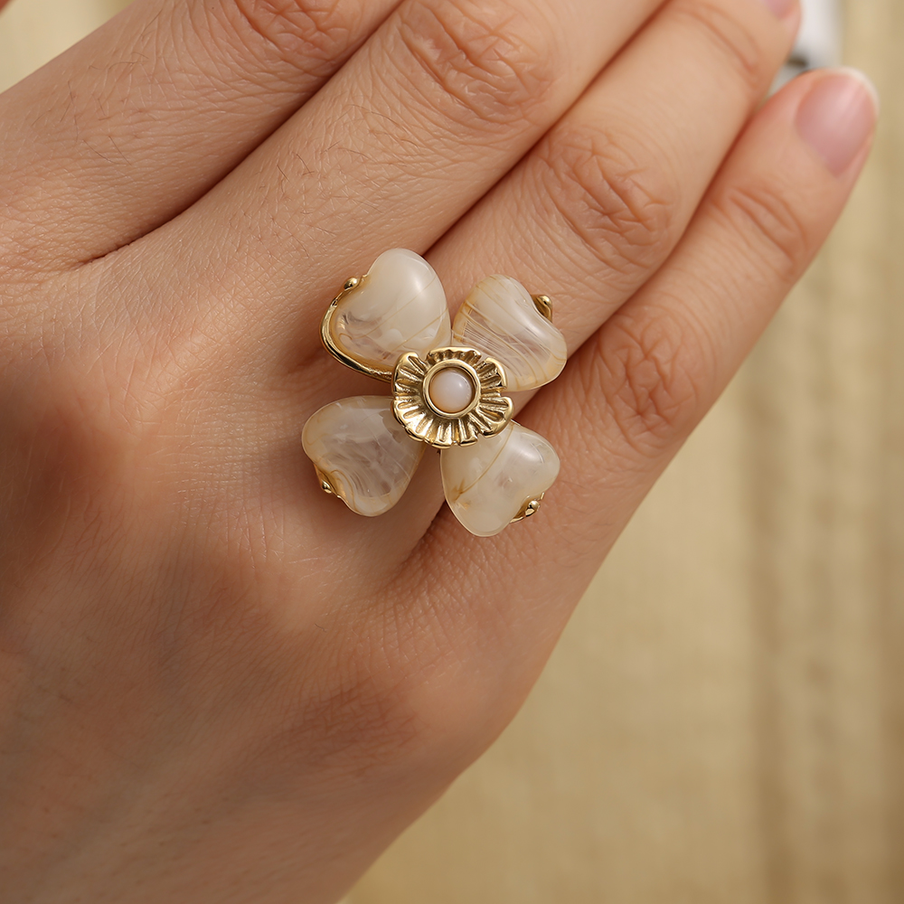 Edelstahl Ring Resin Flower