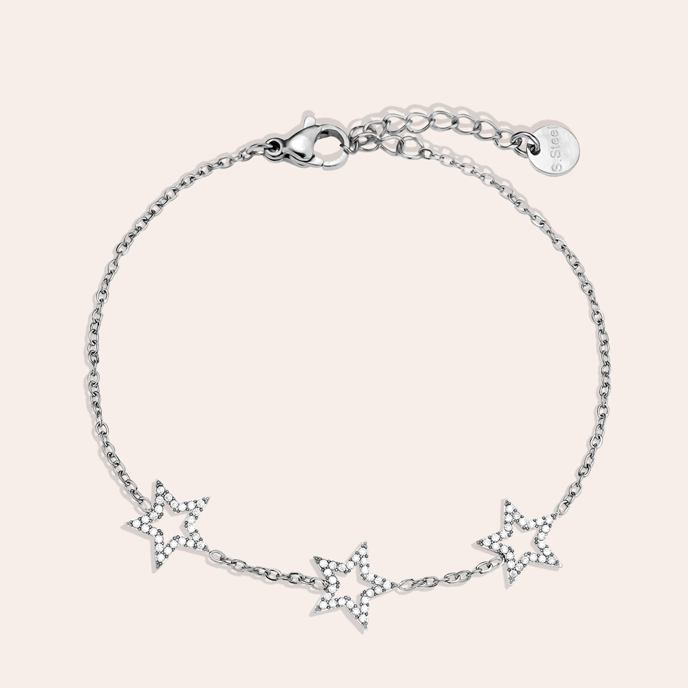 Edelstahl Armkette 17cm Three Diamond Star