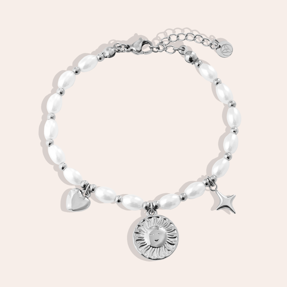 Edelstahl Armband 17cm Pearl Chain With Charms