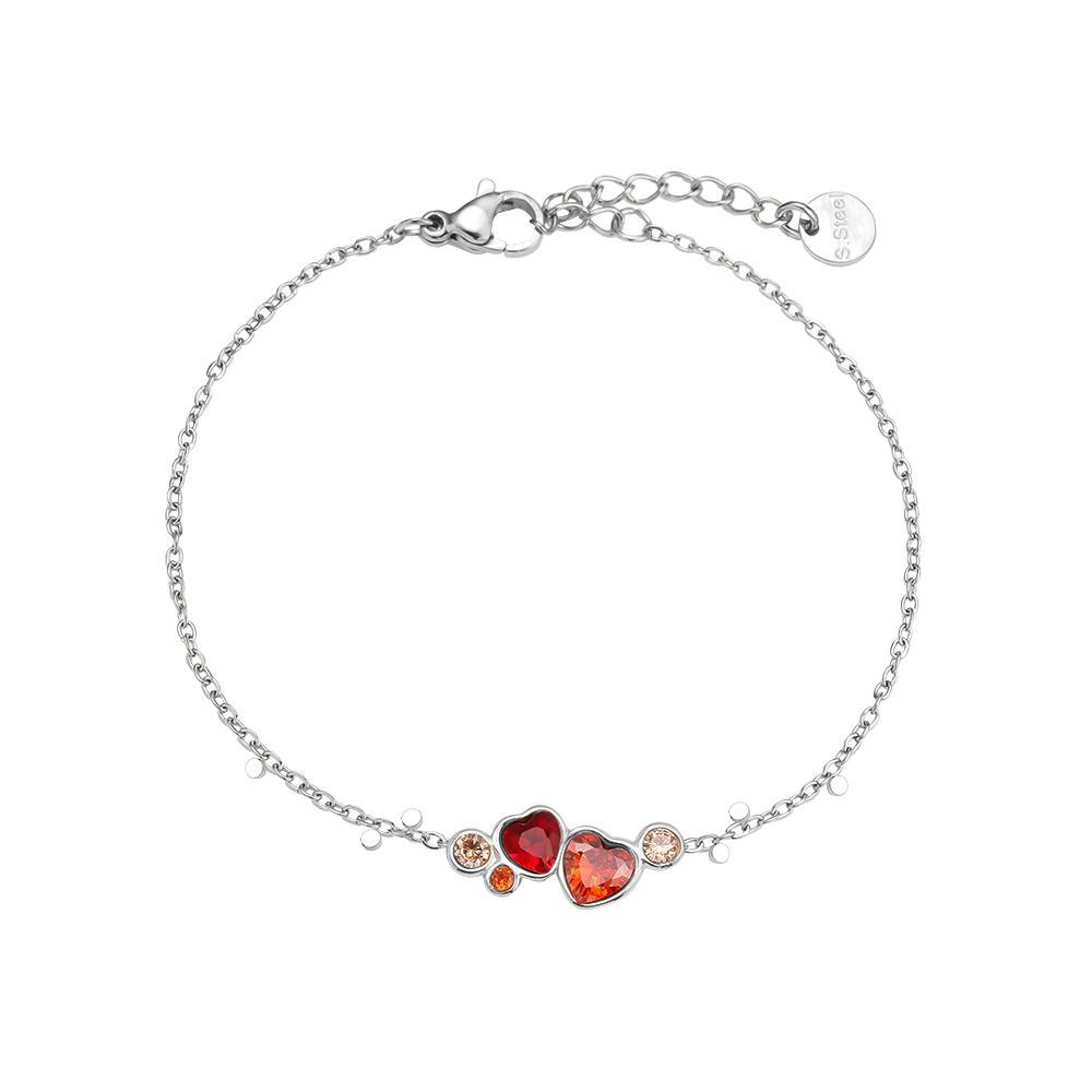 Edelstahl Armkette 17cm Diamond Red Heart