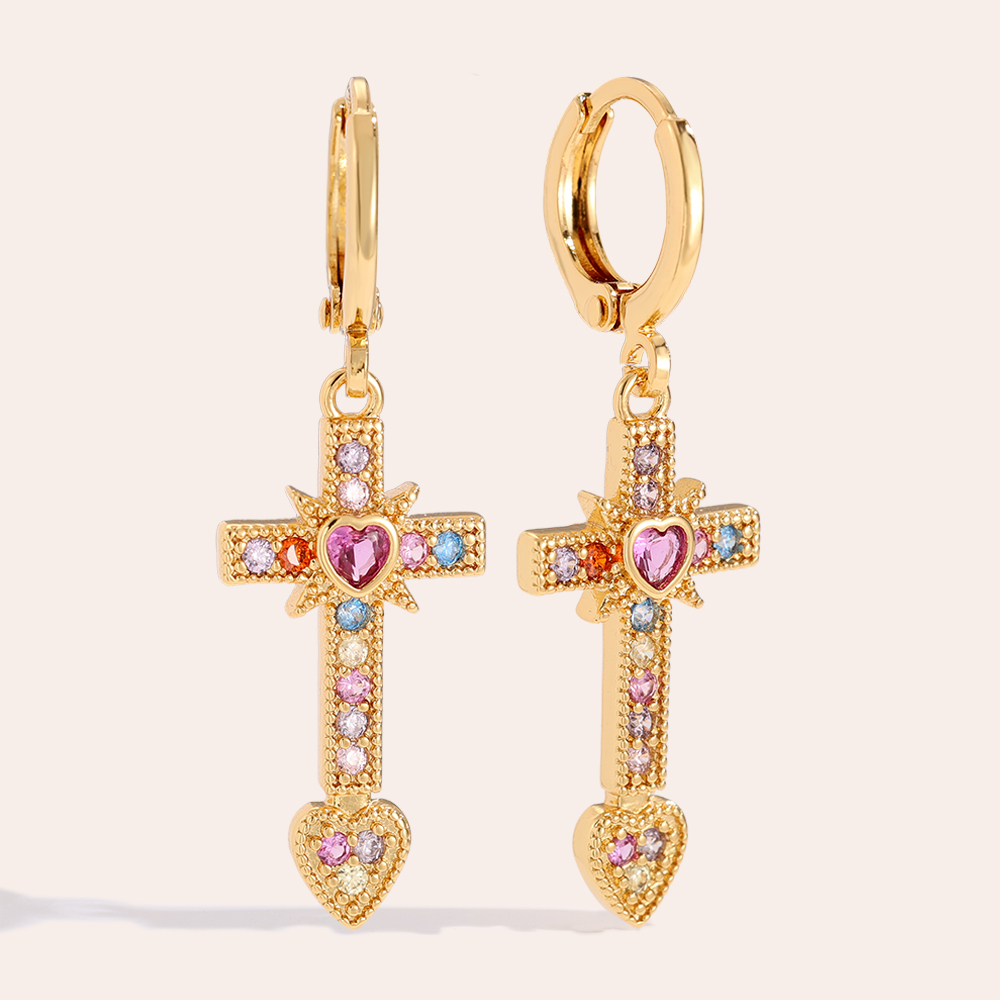Vergoldete Ohrringe 3.9cm Diamond Cross And Heart