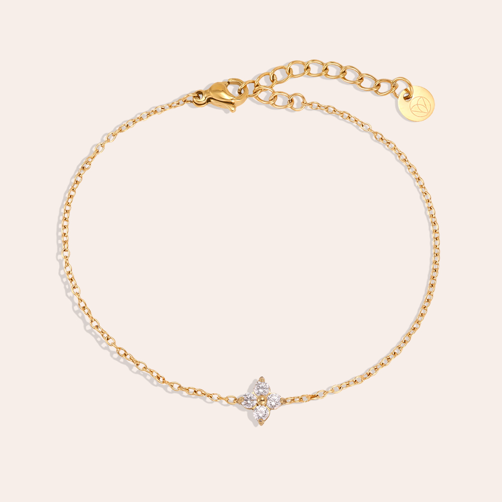 Edelstahl Armband 17cm elegant Zirkonia Kleeblatt 