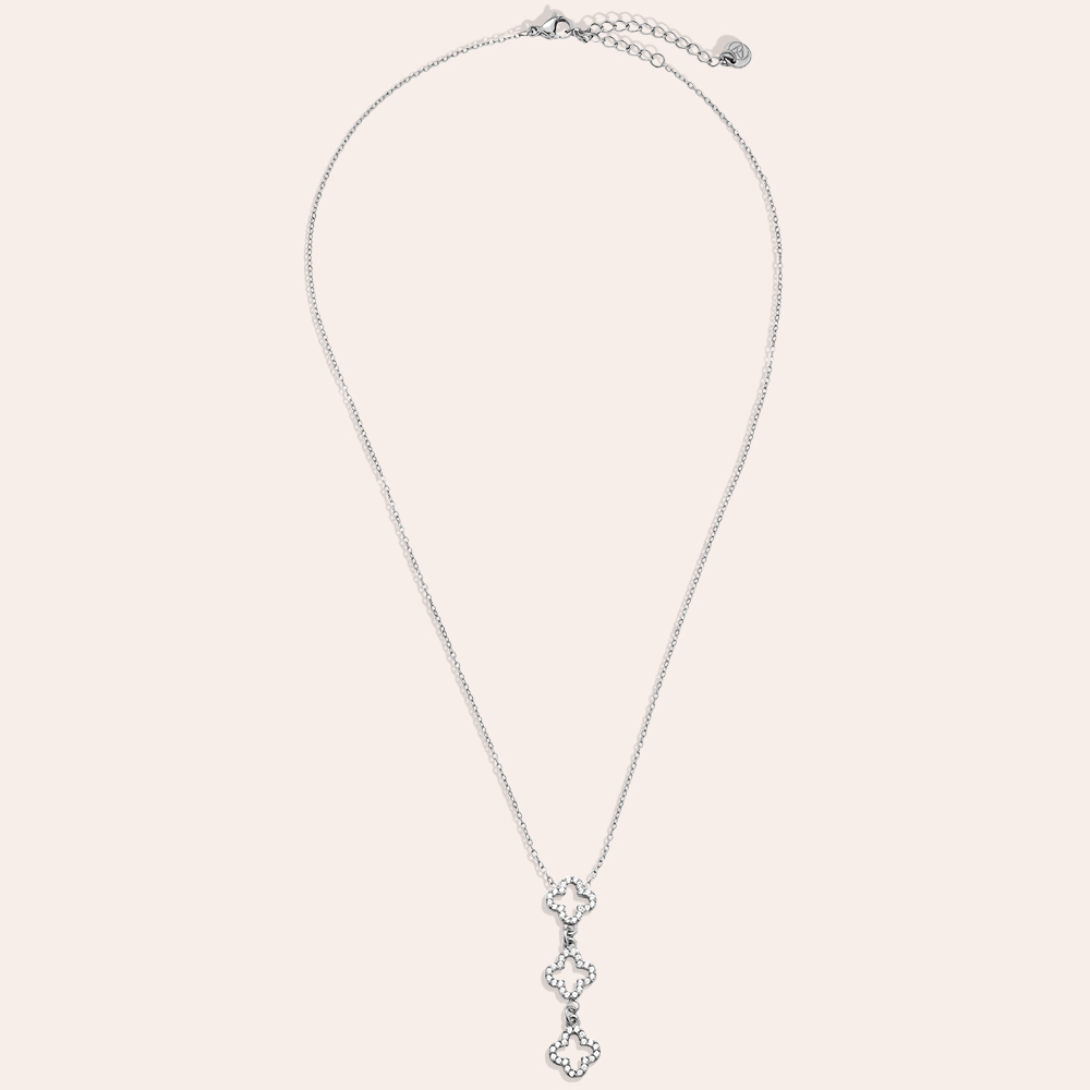 Edelstahl Halskette 39cm Three Diamond Luckly Flowers