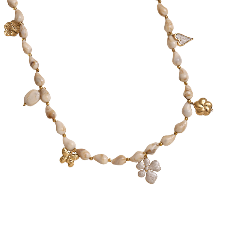 Edelstahl Halskette 89cm Kette mit Harztropfen und goldenen Schmetterling, Blume, Herz