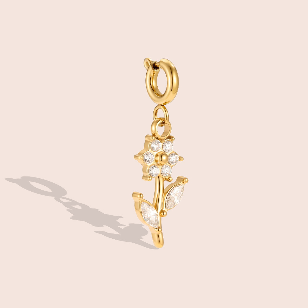 Edelstahl Pendant 25mm Zirkonia Blume mit Federverschluss