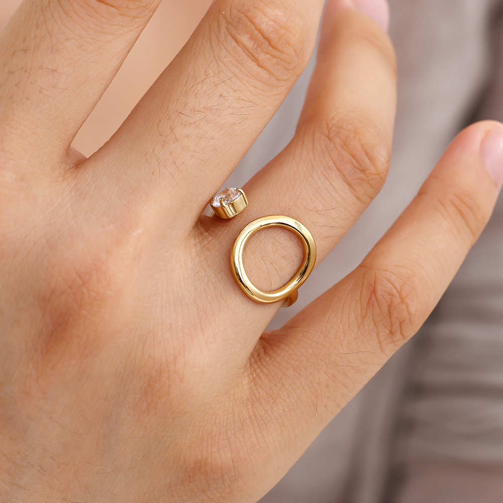 Edelstahl Ring Verstellbarer Kreis mit Zirkonia    