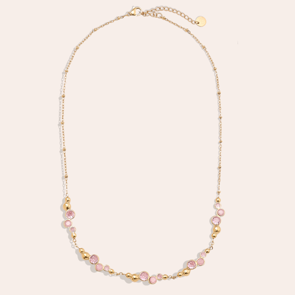 Edelstahl Halskette 42cm Pro Pink Round Diamond