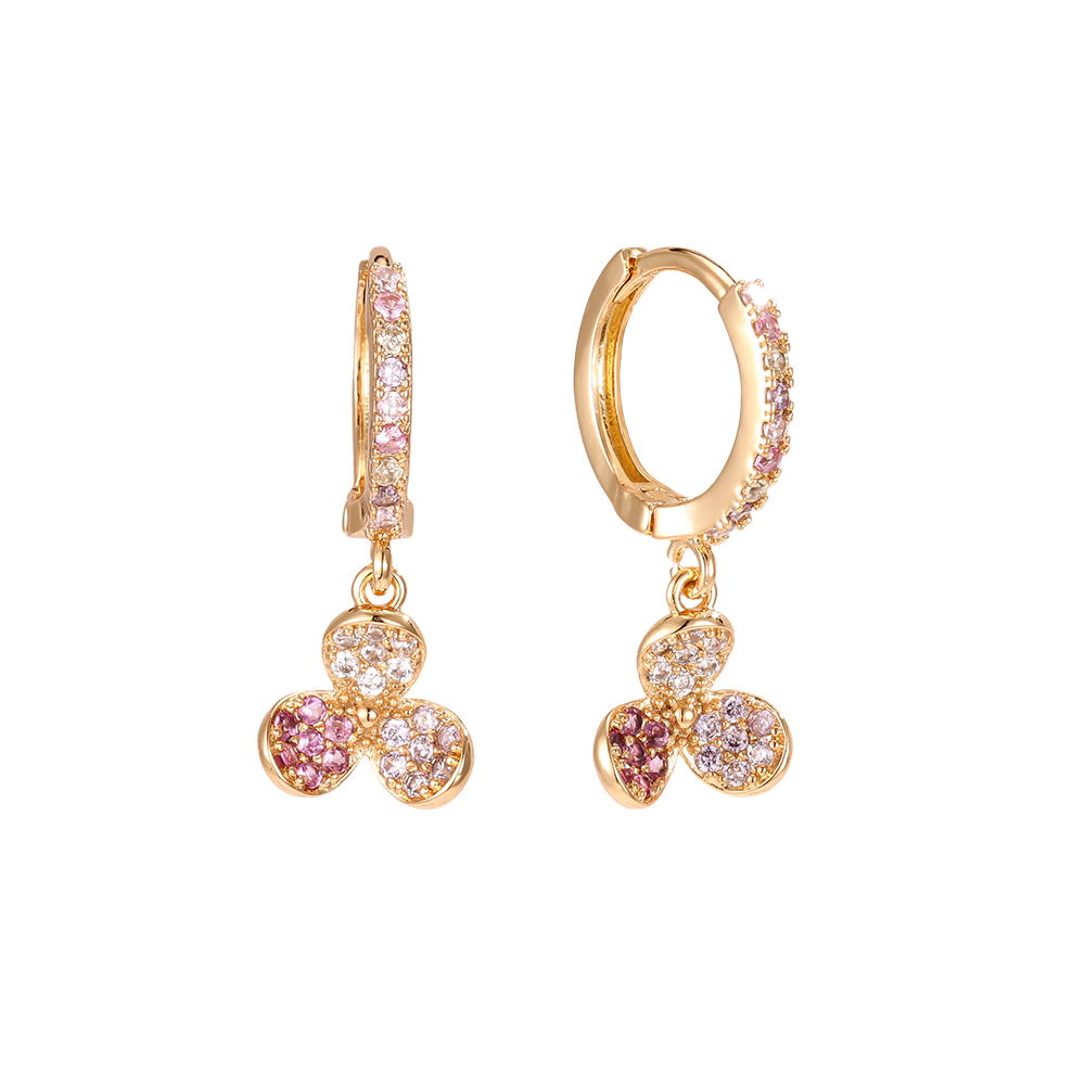 Vergoldete Ohrringe 24mm dreiblättrige Zirkonia Blume 