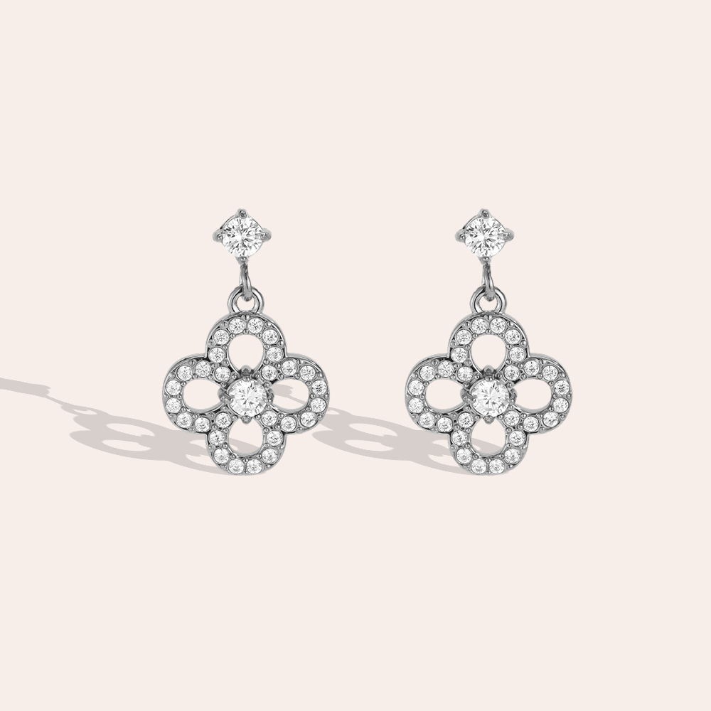 Edelstahl Ohrringe 20mm Zirkonia Kleeblatt  
