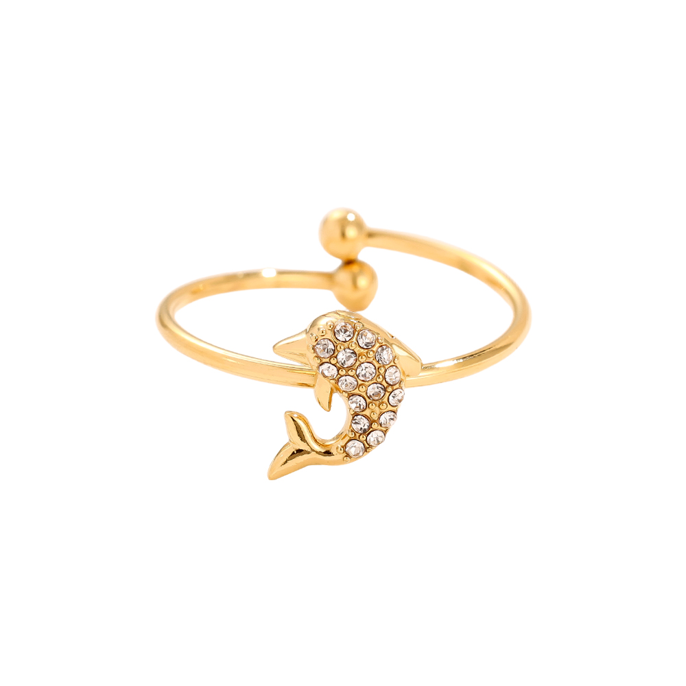 Edelstahl Ring Diamond Dolphin