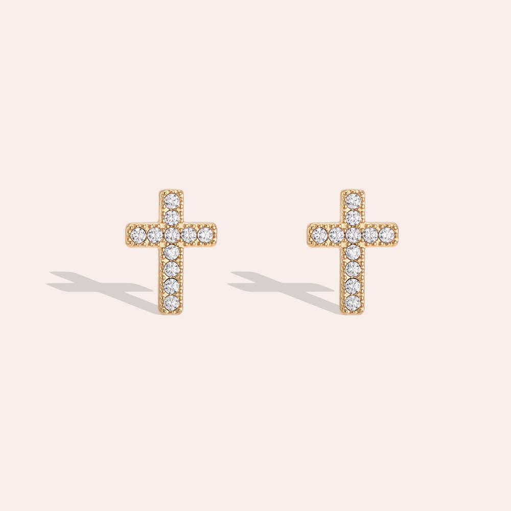 Edelstahl Ohrringe 12mm Zirkonia Kreuz