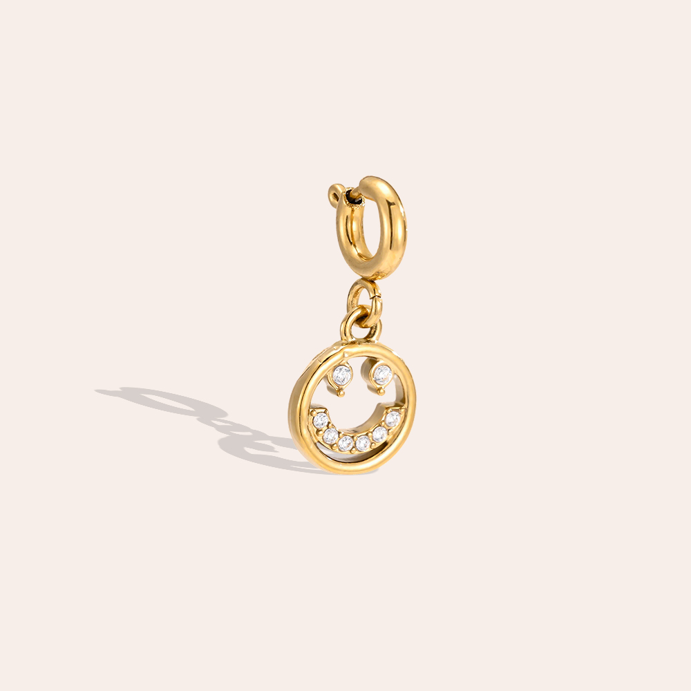 Edelstahl Pendant 18mm Smiley mit Zirkonia mit Federverschluss