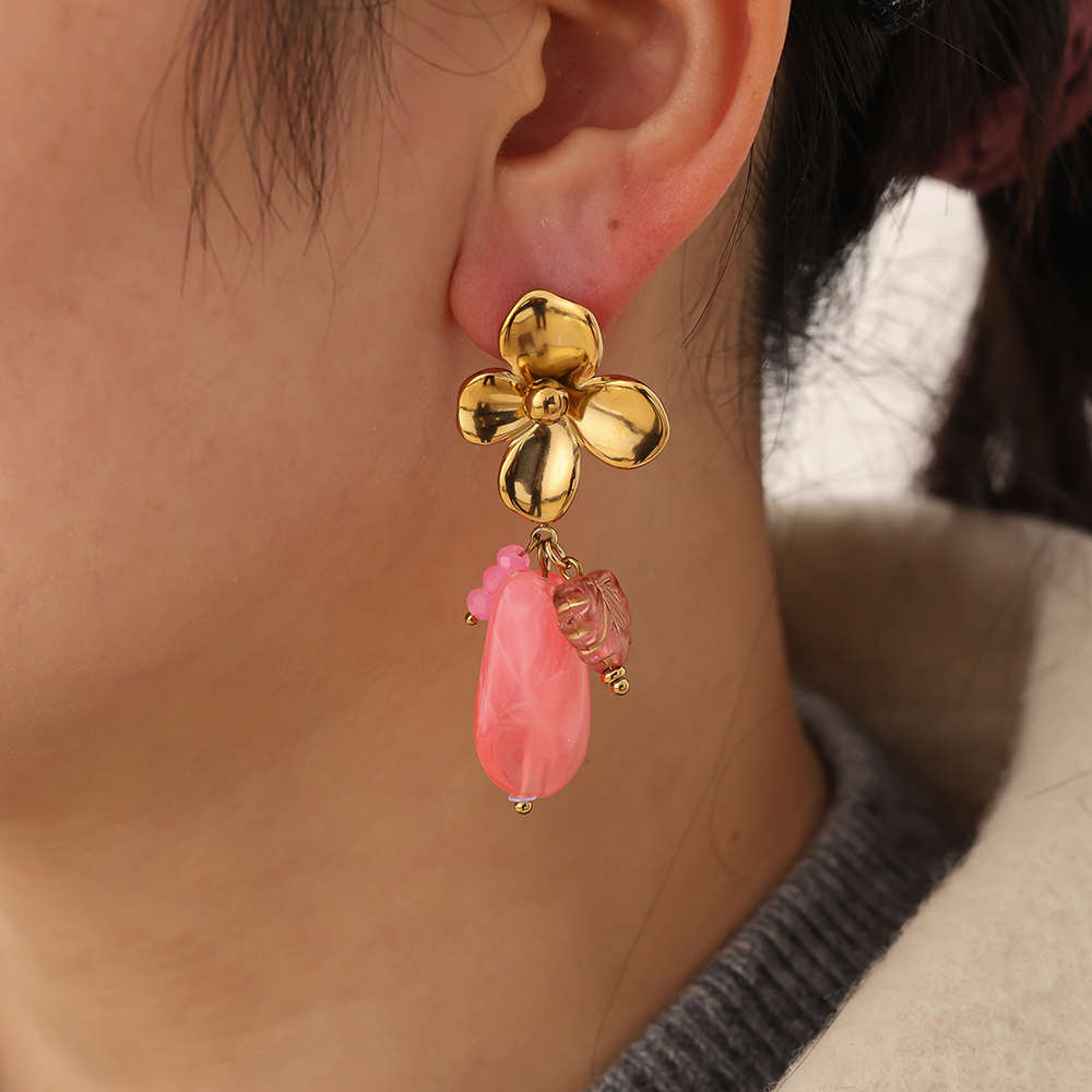 Edelstahl Ohrringe 55mm Flower With Acrylic Charms