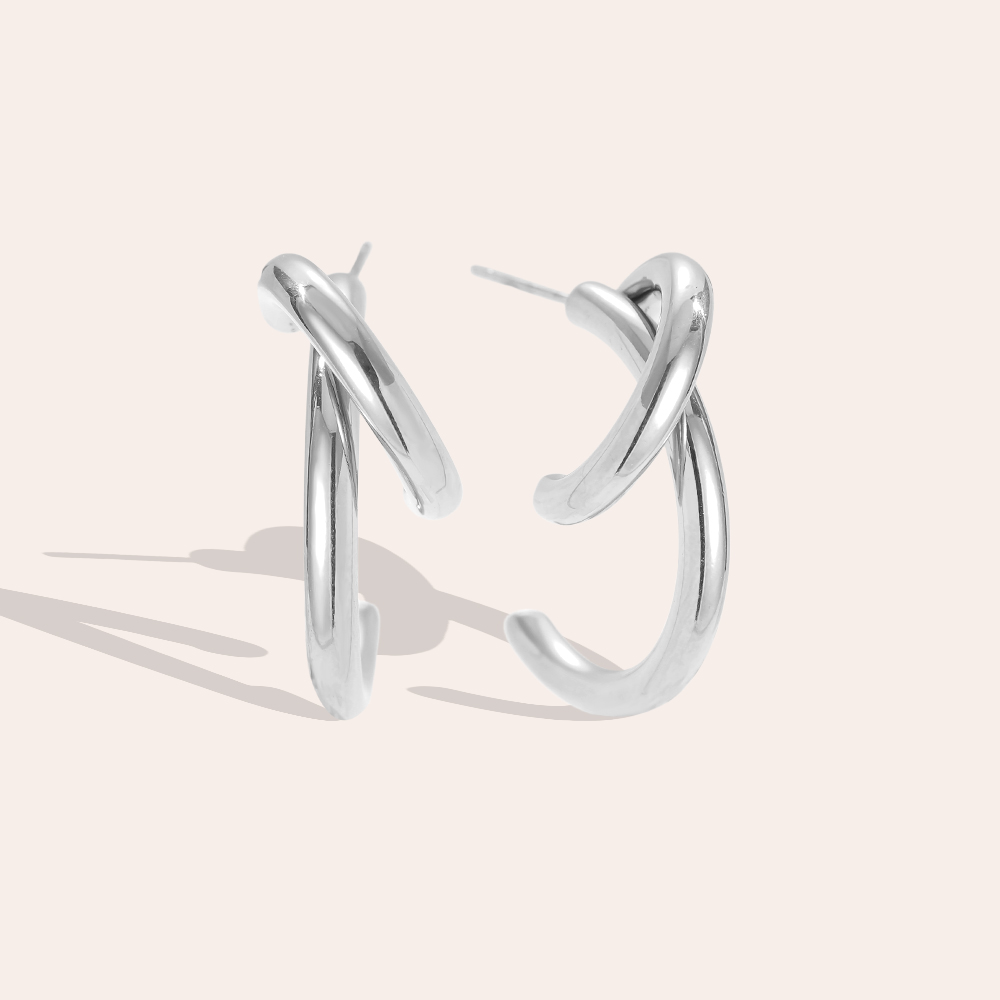 Edelstahl Ohrringe 3cm Free Line Half Hoop