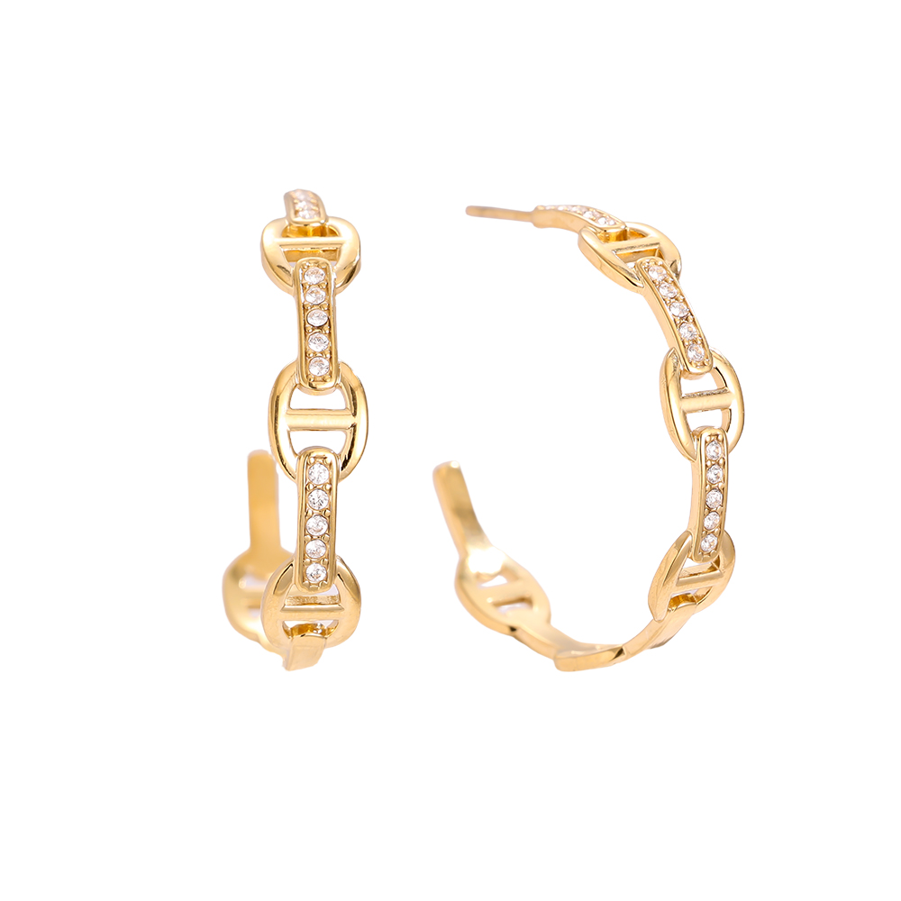 Edelstahl Ohrringe 3cm Pig Nose Diamond Half Hoop