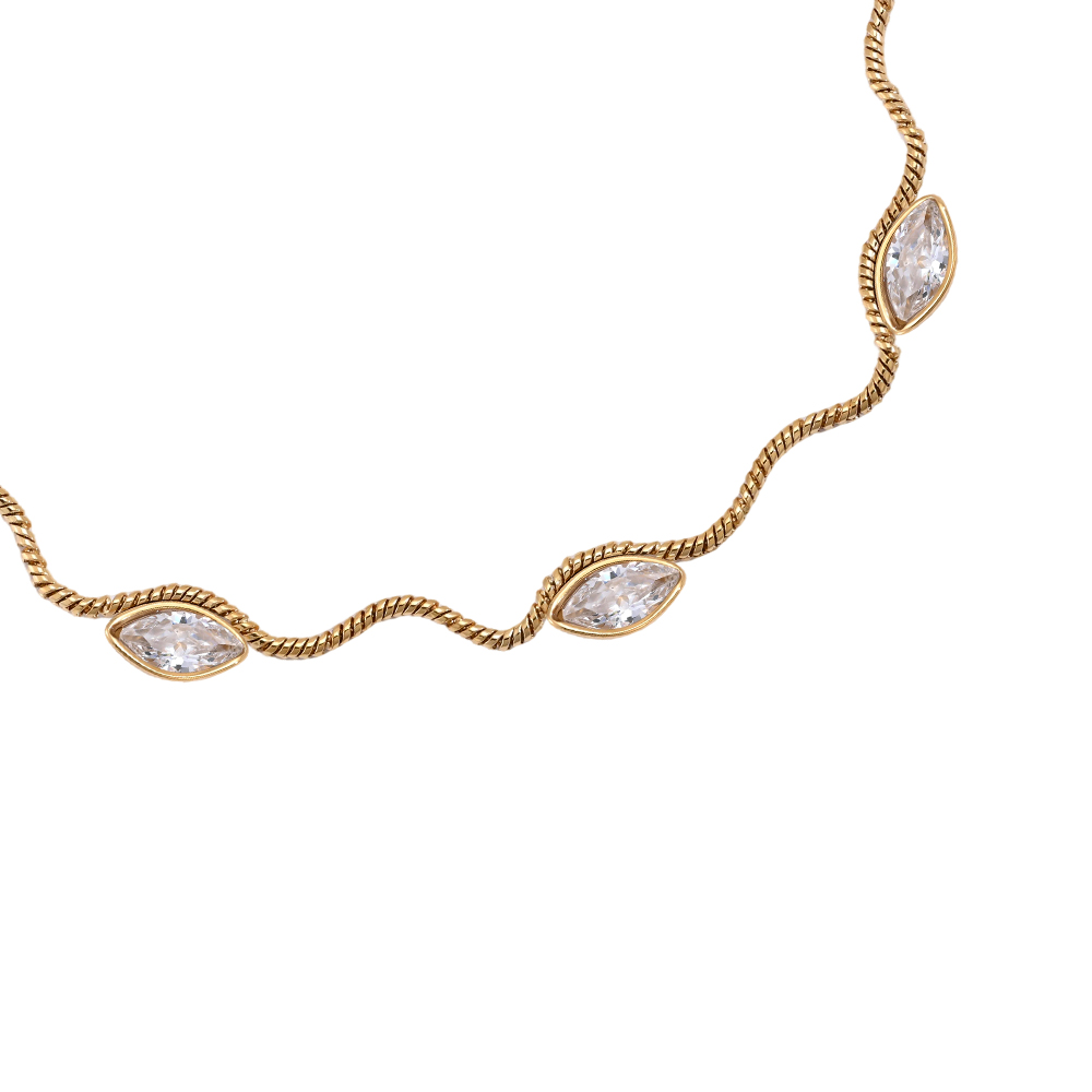 Edelstahl Armband 17cm Wellenkette mit Auge Zirkonia