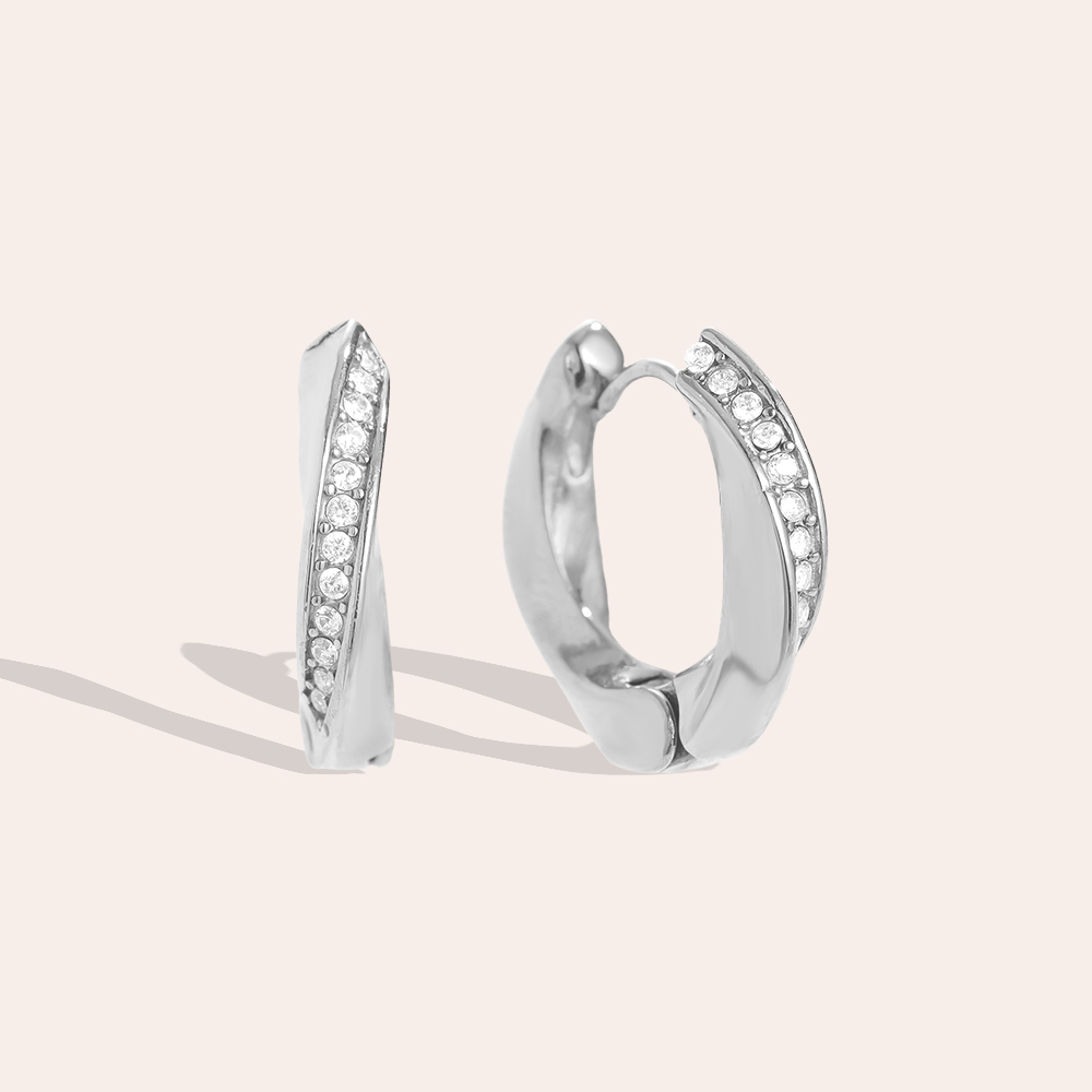 Edelstahl Ohrringe 1.7cm Diamond Twist Hoop