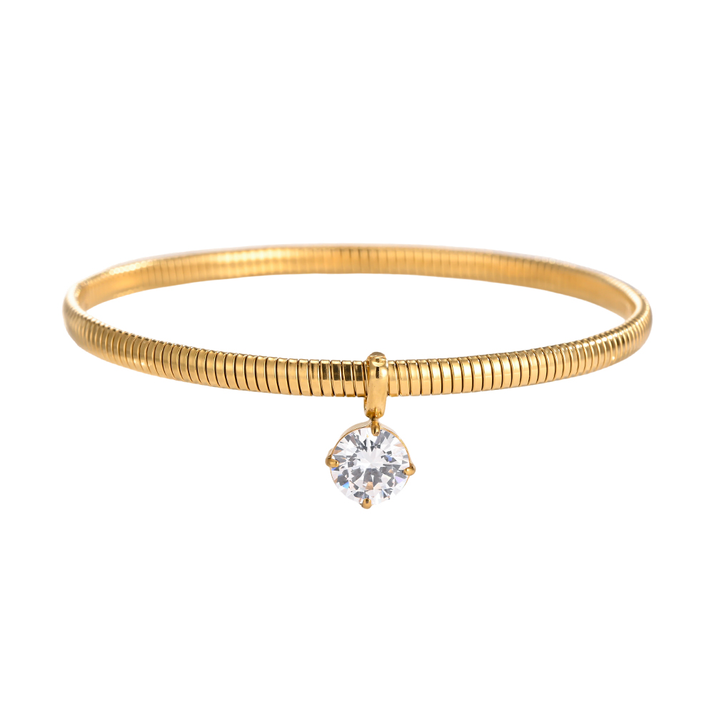 Edelstahl Armreif 6.2cm Goldfarbenes mit Runder Zirkonia