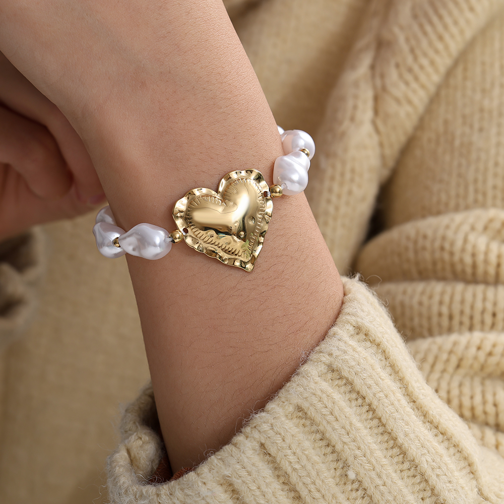 Edelstahl Armkette 18cm Great Heart In Pearl Chain