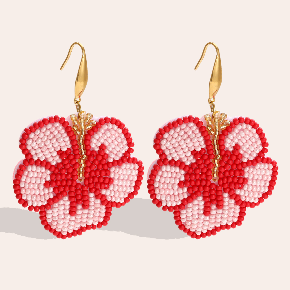 Edelstahl Ohrringe 65mm Rote Beads Blumen
