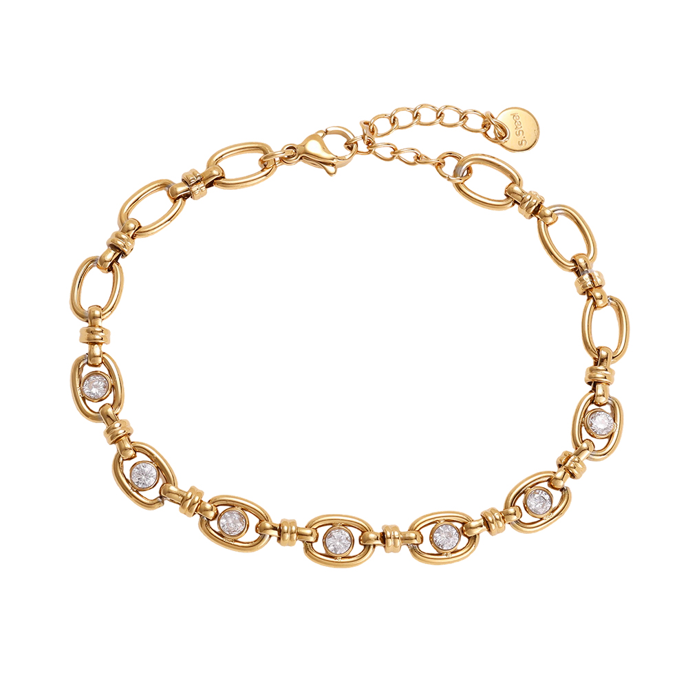 Edelstahl Armband 17cm ovale Kette mit Zirkonia