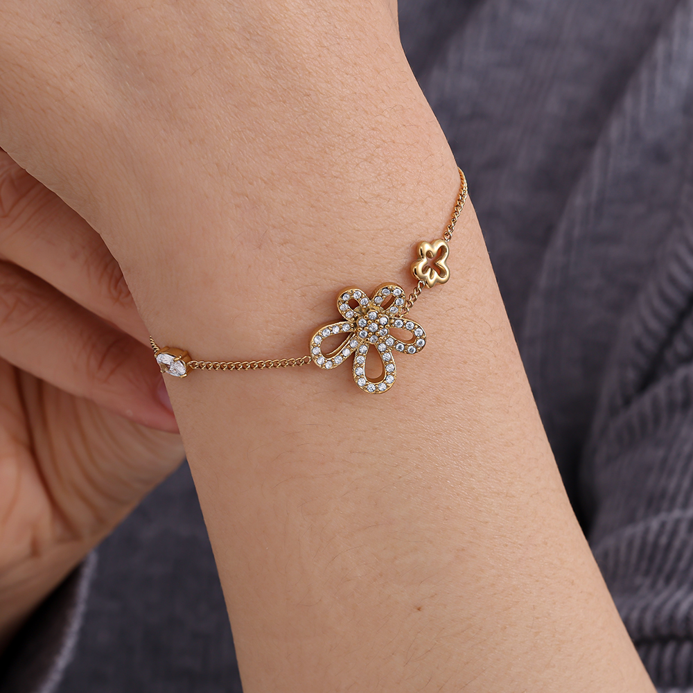 Edelstahl Armkette 17cm Cool Diamond Flower