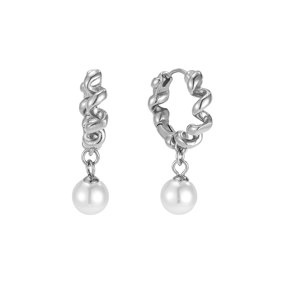Edelstahl Ohrringe 29mm Schöne gedrehte Creolen mit Perle
